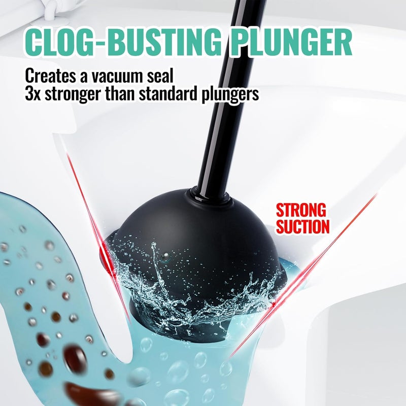 OSAMEDA 3 in 1 Toilet Brush and Plunger Set with Crevice Cleaning Brush, Toilet Plunger and Brush Set with Extra Long Handle, Plungers for Bathroom Accessories, Toilet Plunger with Holder, Black - Image 3